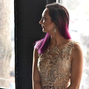 Royal sequin maroon and gold prom dress